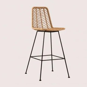 Conjunto De 4 Bancos Altos De Jardim Em Rattan Sintético Gouda Natural Natural & ↑75 Cm & Negro & Sem Almofada - Sklum