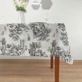 Toalha de Mesa Linho COL Toile de Jouy Black Ponto Aberto