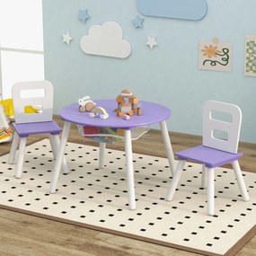 Conjunto de mesa e cadeira redonda para crianças Conjunto de 3 peças com mesa de actividades em madeira e centro de rede Acessórios de decoração roxo