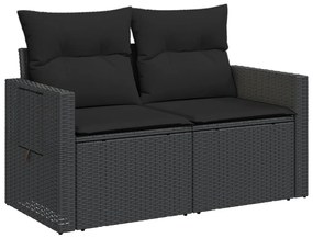Sofá de jardim com almofadões 2 lugares vime PE preto