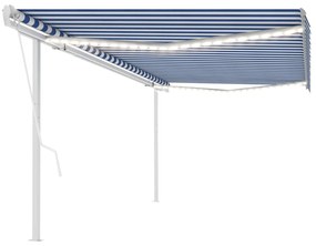 Toldo automático c/ LED e sensor de vento 5x3,5 m azul e branco
