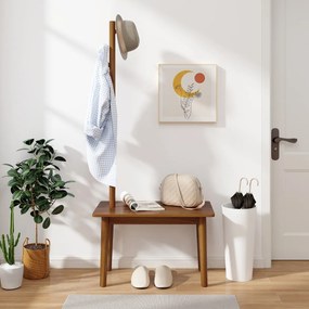 Cabide entrada com Mesa de apoio 2 em 1 de madeira maciça para quarto com sapateira e 3 cabides para casacos 76 x 43 x 168 cm Castanho