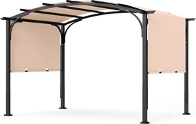Pérgola Retrátil de Exterior, 305 x 242 x 233 cm, Cobertura Arqueada, Cáqui