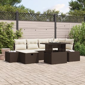 Conjunto de Sofá de Jardim com Almofadas Marrom em Rattan Poliéster