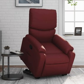 vidaXL Poltrona reclinável elevatória couro artificial vermelho tinto