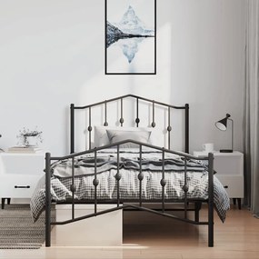 Estrutura de cama com cabeceira e pés 100x190 cm metal preto