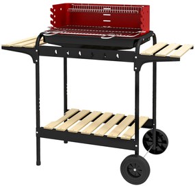 Outsunny Barbecue a Carvão com Rodas Portátil com Grelha Ajustável em Altura para Piquenique Campismo 103x47x95 cm Vermelho e Preto