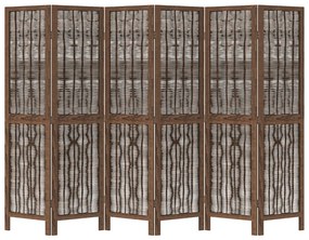 Biombo c/ 6 painéis madeira de paulownia maciça castanho-escuro