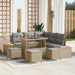 vidaXL Conjunto de Sofá de Jardim de 9 Peças com Almofadas Rattan Poliéster Bege