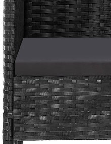 5 pcs conjunto de jantar p/ jardim c/ almofadões vime PE preto
