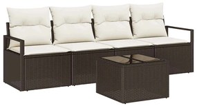 vidaXL Conjunto de Sofá de Jardim 5 pcs Marrom e Creme 55 x 55 x 37 cm