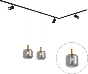 Sistema de calhas moderno preto com 2 candeeiros pendentes e 3 focos monofásico - Iconic Zuzanna Jeana Luxe