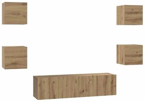 Conjunto de móvel de TV com prateleira 6 pcs carvalho artisiano
