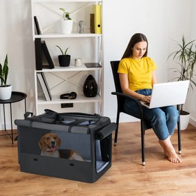 Saco de transporte dobrável e portátil Tamanho M - 90 x 76 x 48 cm para animais de estimação com 2 aberturas e janela Tapete macio Preto