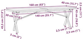 Mesa de centro estrutura em X 160x40x45,5cm pinho/ferro fundido