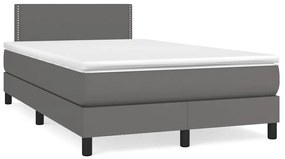 Cama box spring c/ colchão/LED 120x190cm couro artificial cinza