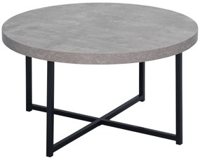 HOMCOM Mesa de centro redonda de efeito betão encerado em madeira e metal - Ø 80 x 45 cm - estrutura cruzada | Aosom Portugal