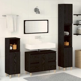 vidaXL Conjunto de Móveis para Banheiro 3 pcs Preto 30 x 30 x 180 cm