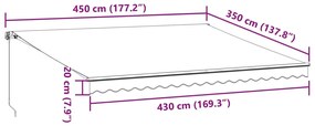 Toldo retrátil manual com luzes LEDs 450x350cm antracite/branco