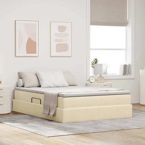 vidaXL Cama com arrumação e colchão Creme 140 x 200 cm Poliéster