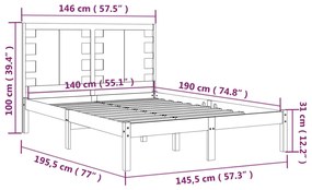 Estrutura de cama 140x190 cm madeira de pinho maciça preto