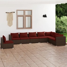 vidaXL 8 pcs conjunto lounge jardim c/ almofadões vime PE castanho