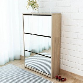 vidaXL Sapateira 3 divisórias com espelho 63x17x102,5 cm carvalho