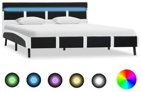 vidaXL Estrutura de cama com LED 160x200 cm couro artificial preto