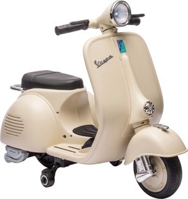 AIYAPLAY Mota Elétrica Infantil VESPA com Arranque Suave, Rodinhas, Luz, Música e USB - Branco | Aosom Portugal