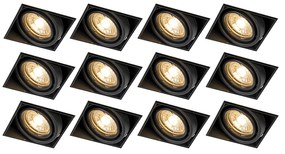 Conjunto de 12 focos embutidos pretos GU10 inclináveis sem moldura - Oneon Moderno