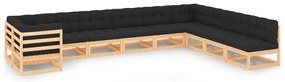 10 pcs conj. lounge jardim c/ almofadões pinho maciço antracite