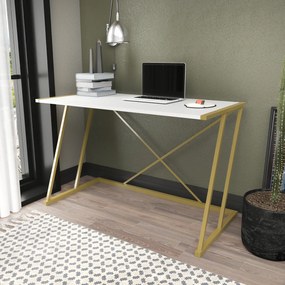 Secretária de Estudo Adelaide - Dourado e Branco - 114x60x75 cm