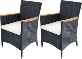 vidaXL Cadeiras de jardim 2 pcs com almofadões em vime PE preto