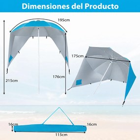 Guarda-sol de Praia Convertível em Tenda, 175 x 175 x 215 cm, Proteção Solar, Turquesa