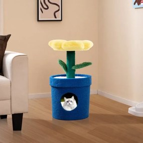 Arranhador Gatos 43 x 43 x 72,5 cm de 3 níveis com mirante superior e ama privado Poste para arranhar Centro de atividades para gatinhos Amarelo