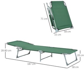 Espreguiçadeira Dobrável e Reclinável em 4 Posições com Estrutura Metálica e Tecido Oxford para Exterior 187x58x28 cm Verde