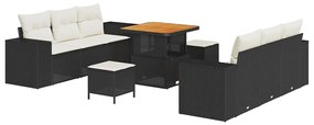 Conjunto de Sofá de Jardim com 9 Peças e Almofadas em Rattan Preto e A