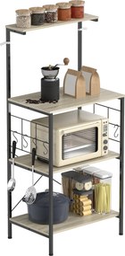 Armario de cozinha, suporte para micro-ondas, com painel em rede, 8 ganchos, 60 x 42 x 134,5 cm, carvalho