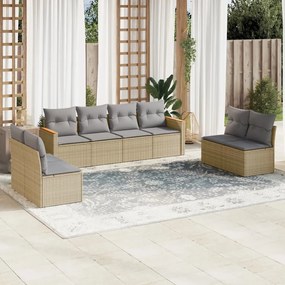 8 pcs conj. sofás jardim c/ almofadões vime PE bege misturado