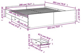Estrutura de cama c/ gavetas 200x200cm derivados madeira branco