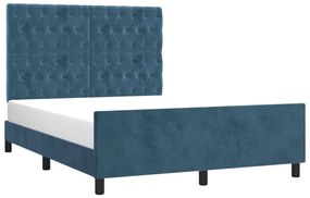 Estrutura de cama sem colchão 140x190 cm veludo azul-escuro