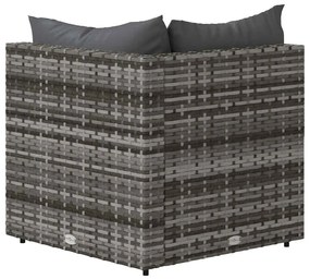 Sofás de canto p/ jardim c/ almofadões 2 pcs vime PE cinzento