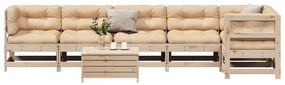 7 pcs conjunto lounge de jardim c/ almofadões pinho maciço