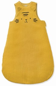 Agora -15% | Saco de bebé sem mangas, em gaze de algodão bio*, tema Baby Tigre amarelo medio liso com motivo