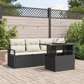 Conjunto de Sofá de Jardim vidaXL de 5 Peças com Almofadas Preto Vime Poliéster