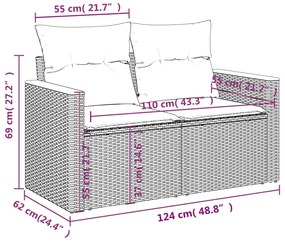 10 pcs conj. sofás jardim c/ almofadões vime PE bege misturado