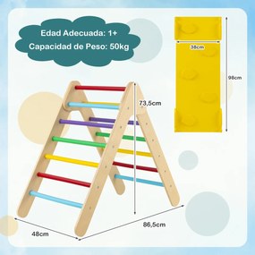 Escorrega 3 em 1 Triângulo Com escalada de Madeira com Rampa Ajustável para Escalar e Deslizar Triângulo Escalada Brinquedo para Crianças Multicolor