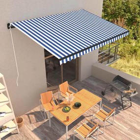 vidaXL Toldo retrátil manual 450x300 cm azul e branco