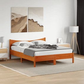 Cama sem colchão 160x200 cm madeira pinho maciço castanho-mel