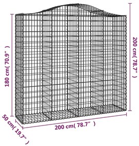 Cestos gabião arqueados 25 pcs 200x50x180/200 ferro galvanizado